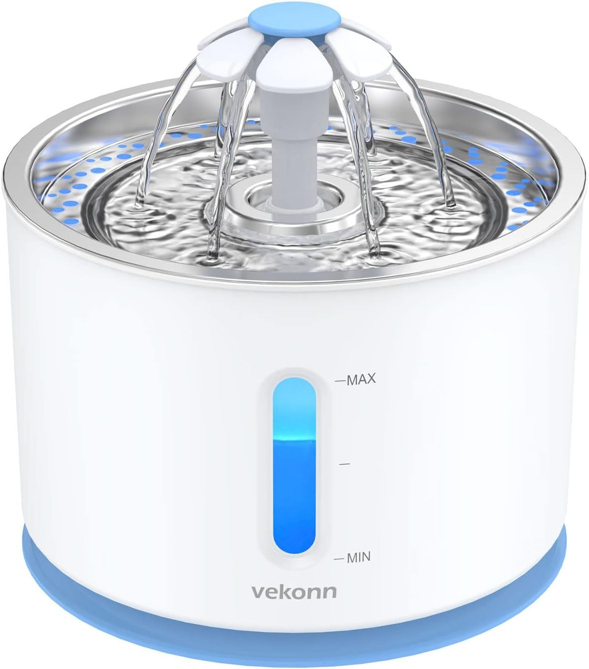 Stainless Steel Cat Water Fountain with LED Light and Water Level Indicator for Small Dogs and Cats (Blue)