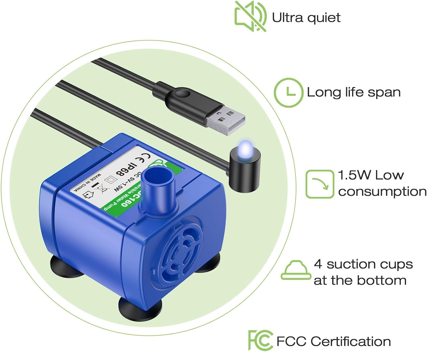 Stainless Steel Cat Water Fountain with LED Light and Water Level Indicator for Small Dogs and Cats (Blue)