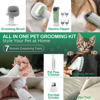 Dog Grooming Kit, 7 Grooming Tools, Pet Grooming Vacuum, Dog Clippers Kit, Low Noise, PG50 PLUS