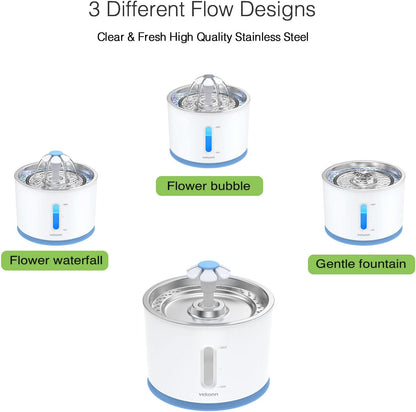 Stainless Steel Cat Water Fountain with LED Light and Water Level Indicator for Small Dogs and Cats (Blue)