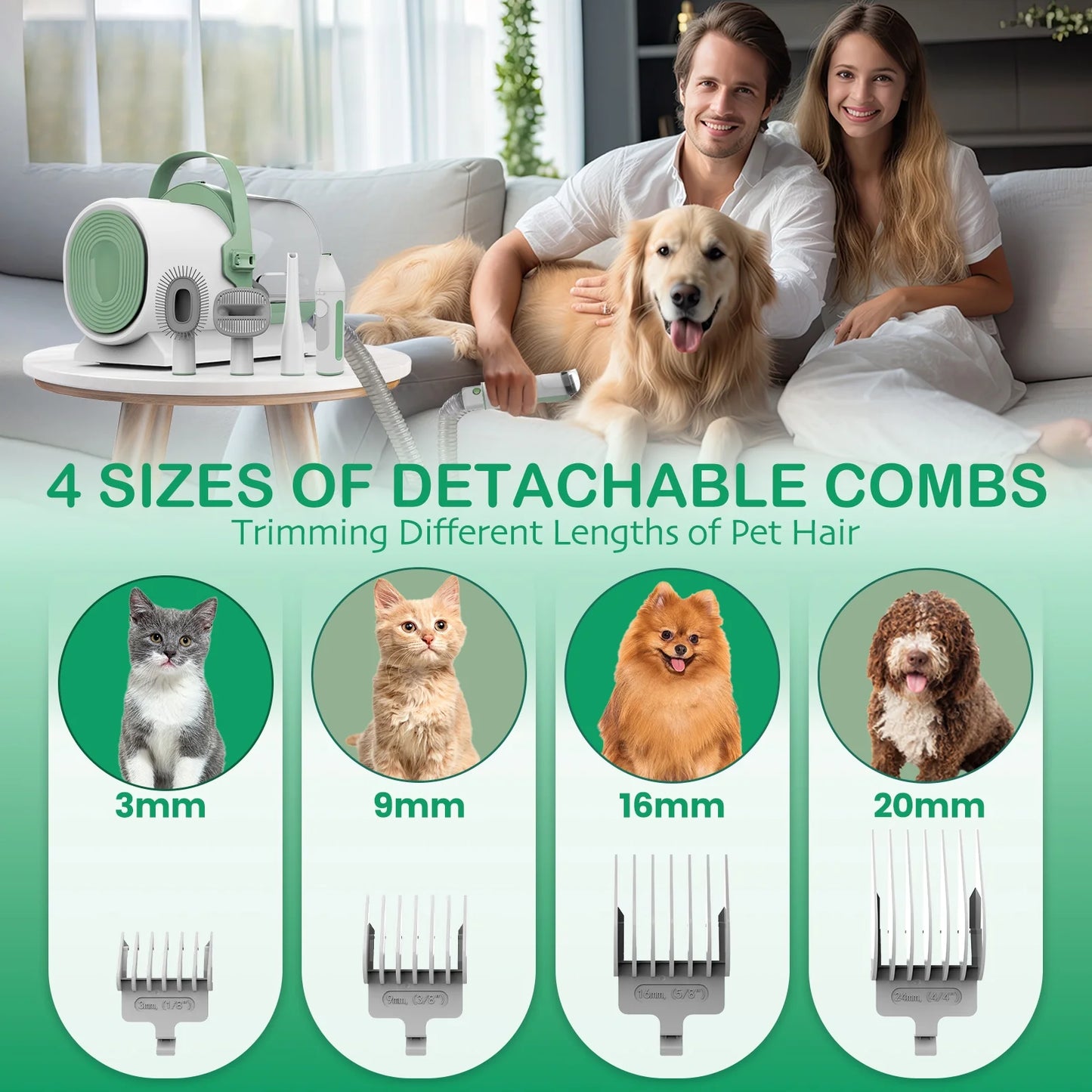 Dog Grooming Kit, 7 Grooming Tools, Pet Grooming Vacuum, Dog Clippers Kit, Low Noise, PG50 PLUS